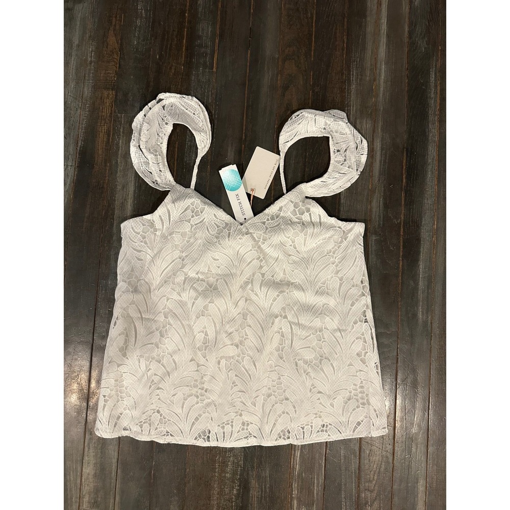 Skies Are Blue White Lace Ruffle‎ Strap Camisole V-Neck Tank Top NWT
